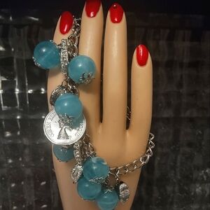 Big Chunky Cha-cha Blue Bead Charm Bracelet